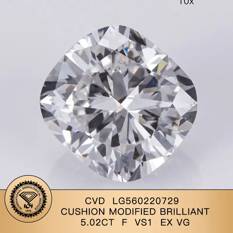 Cuscino CVD Modificato Brilliant Lab Diamond 5.02ct F vs1 Ex VG | Messi Jewlery 1