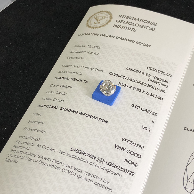 CVD Cushion Modifide Brilliant Lab Diamond 5.02CT F VS1 EX VG | Messi Alahas 7