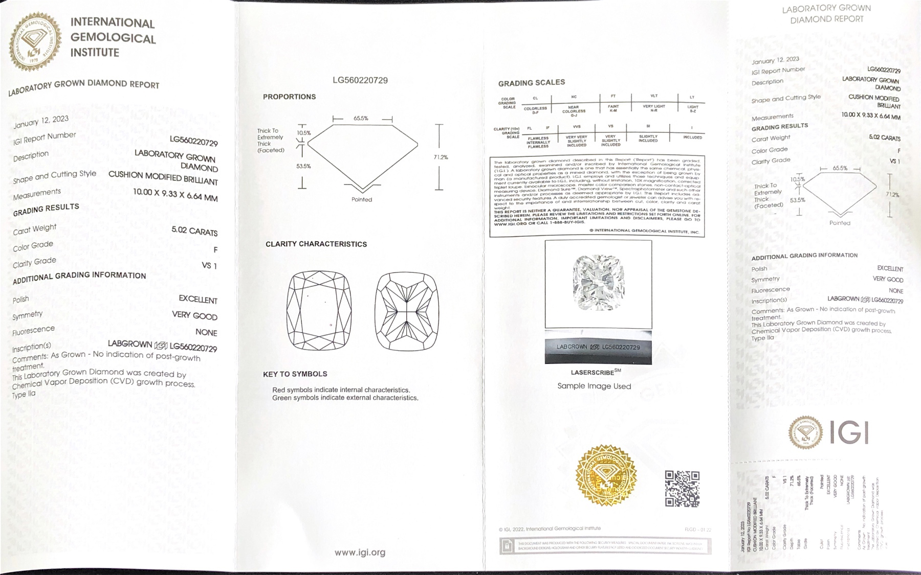 CVD Cushion Modifide Brilliant Lab Diamond 5.02CT F VS1 EX VG | Messi Alahas 8