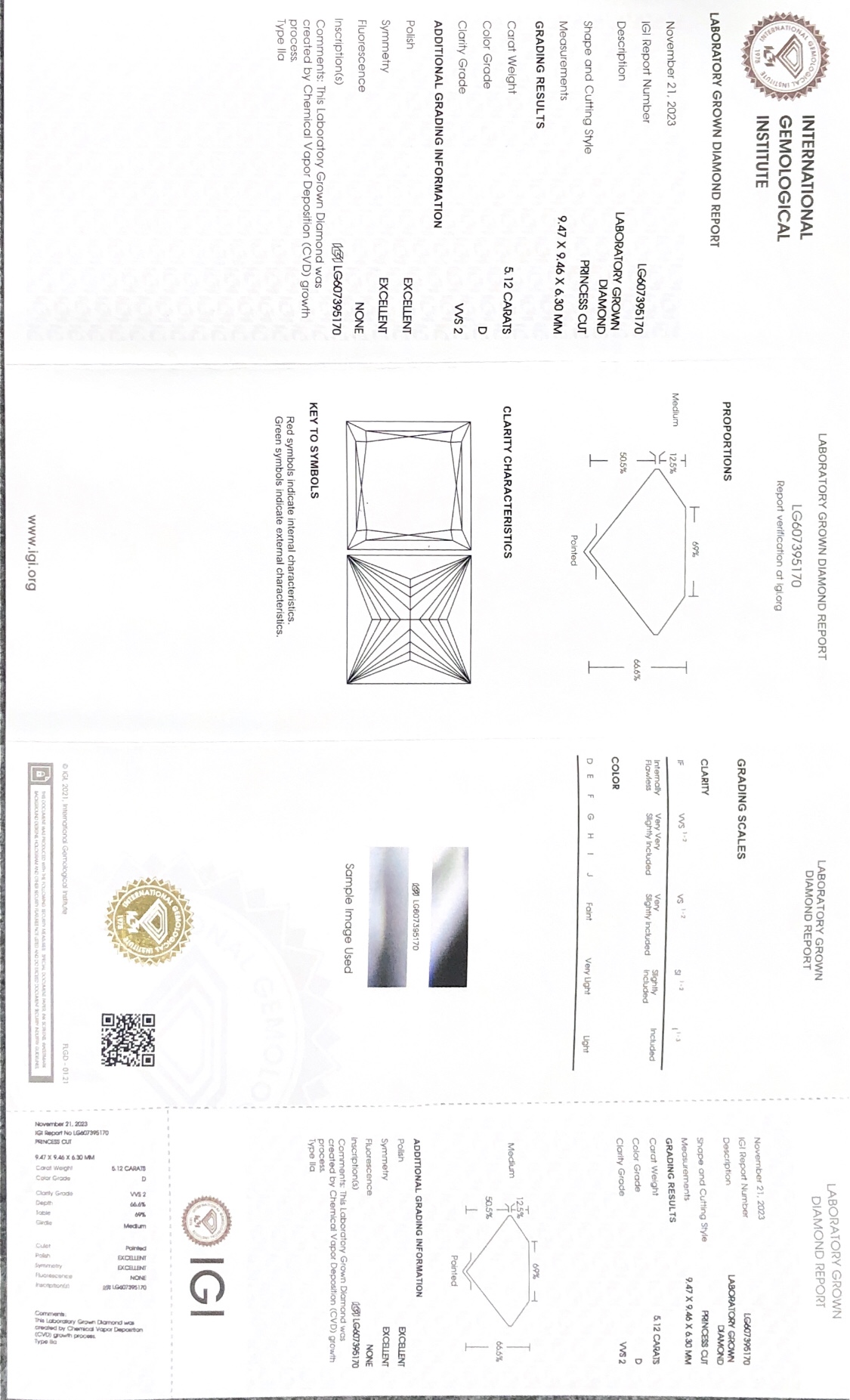Lab Diamond Princess Giputol 5.12CT D VVS2 CVD - Messi Alahas 7