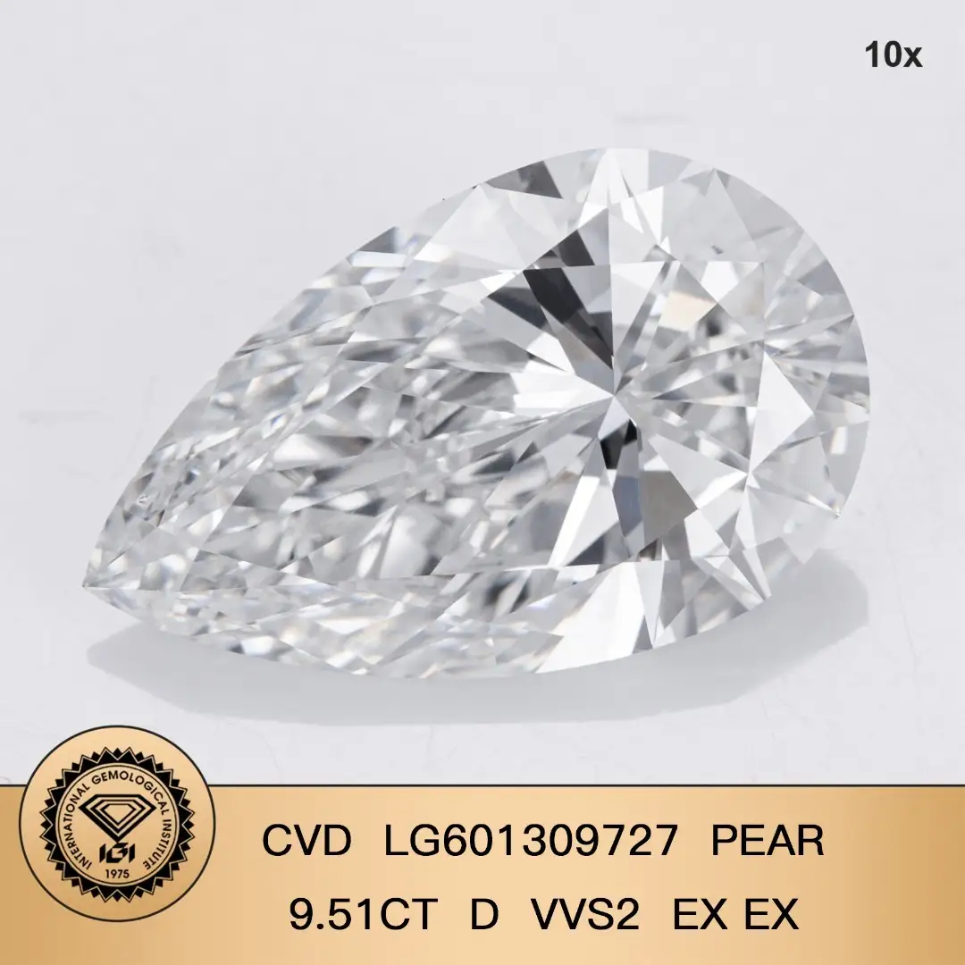Messi Jeware Lab Diamond Pear9.51ct D VVS2 ex ex CVD LG601309727 1