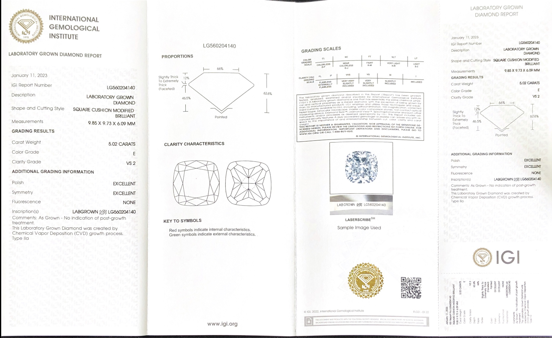 CVD Square Cushion Brilliant 5.02CT E VS2 EX EX Lab Diamond Para sa Alahas LG560204140 | Messi Alahas 3
