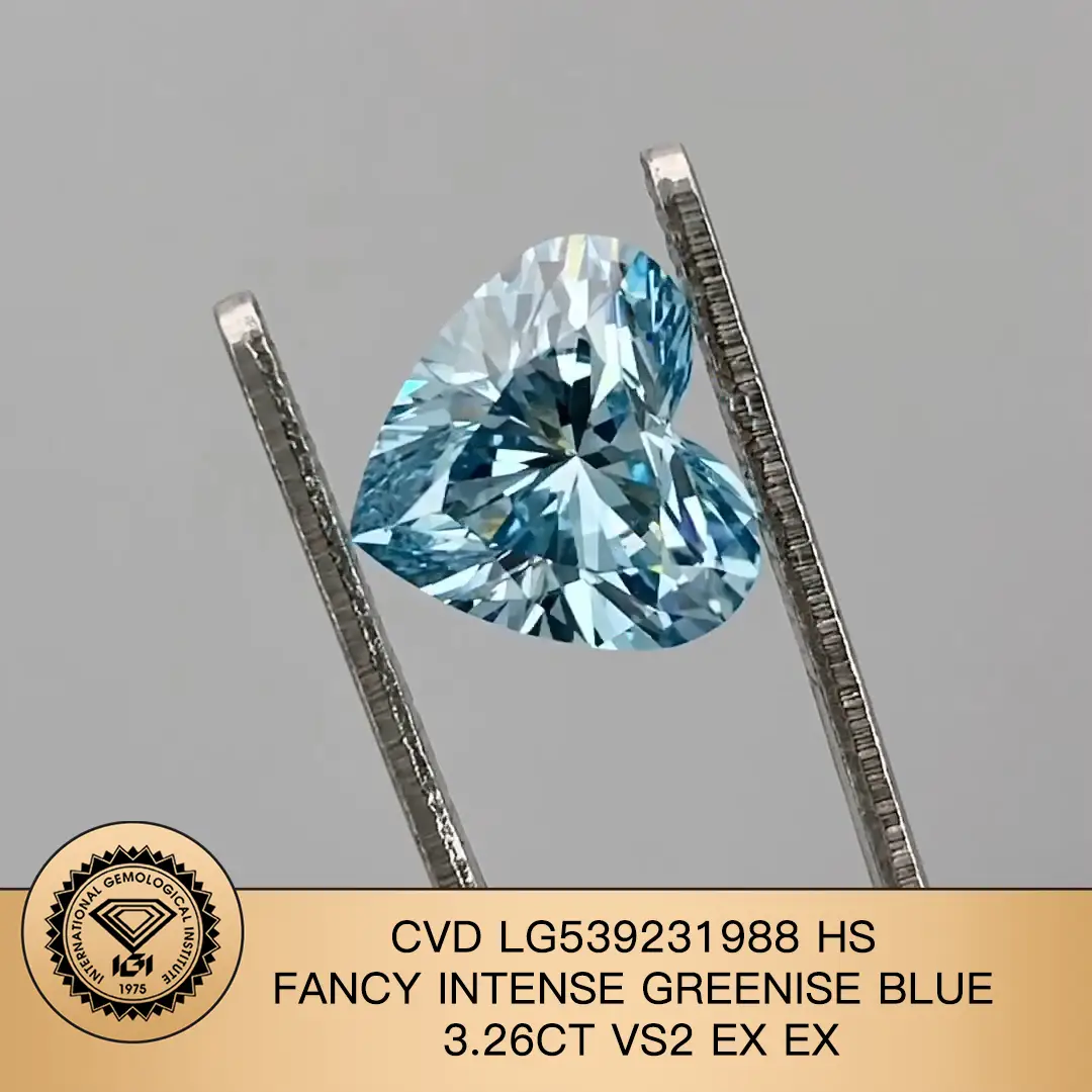 Speciale taglio a forma di cuore Fancy Fancy Greenise Blue 3,26CT VS2 EX EX CVD Lab Diamond Lg539231988 1