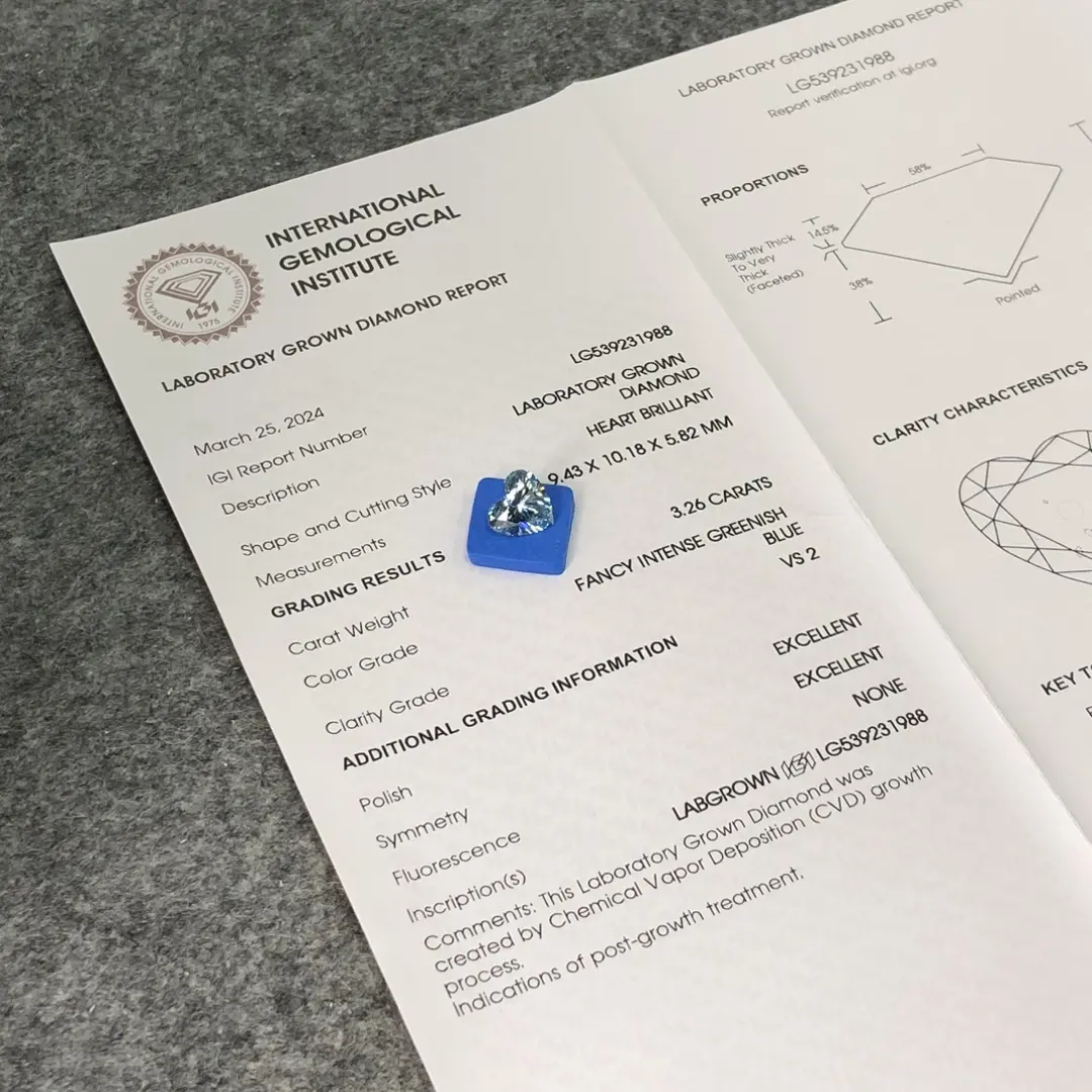 Heart Shape Fancy Intense Blue Diamond 3.26CT VS2 - IGI Certified 5