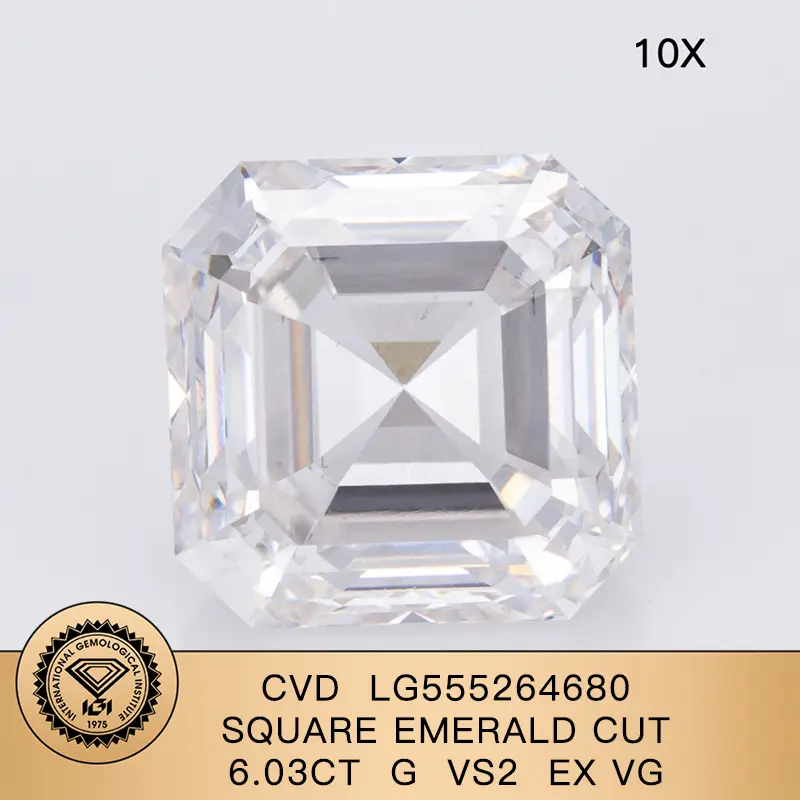 CVD Square Emerald Cut Lab Grown Diamond 6.03ct G VS2 EX VG LG555264680 | Gioielli Messi 1