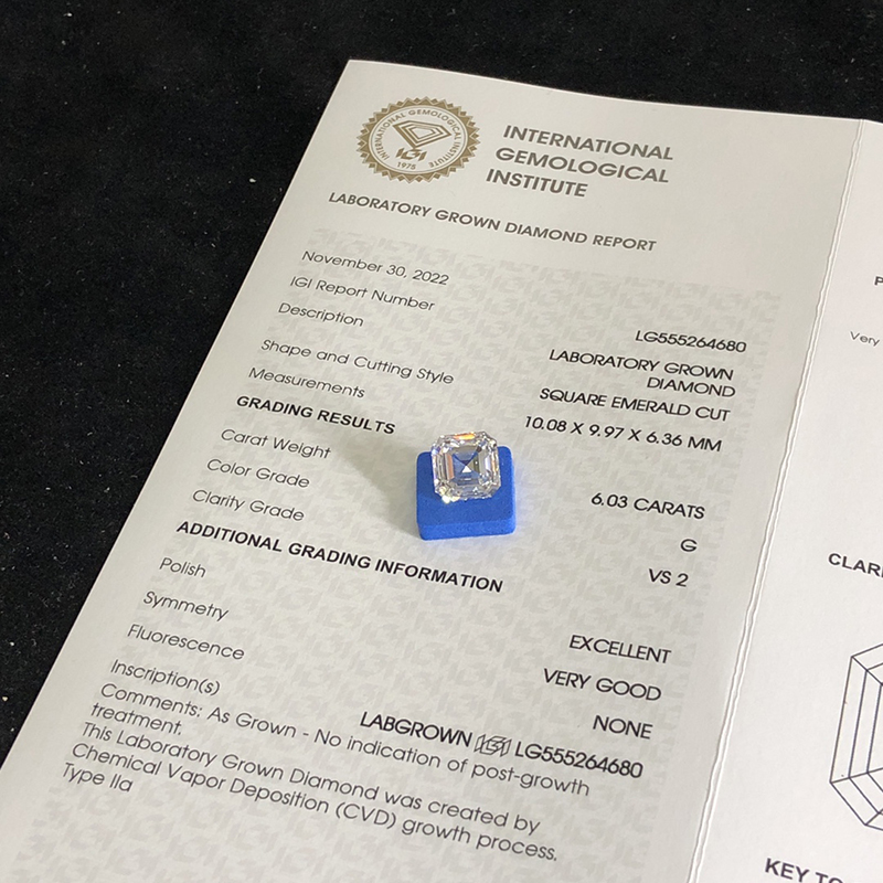 CVD Square Emerald Cut Lab Grown Diamond 6.03CT  G  VS2  EX VG LG555264680 | Messi Jewelry 7