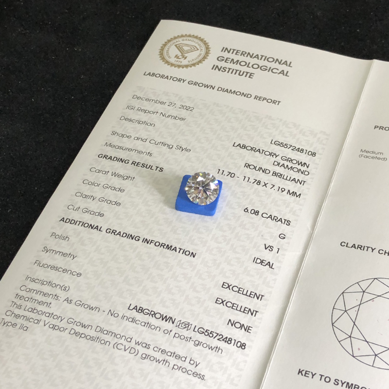 CVD 6.08CT G VS1 ID EX EX Round Lab Growm Diamond Para sa Alahas LG557248108 | Messi Alahas 7