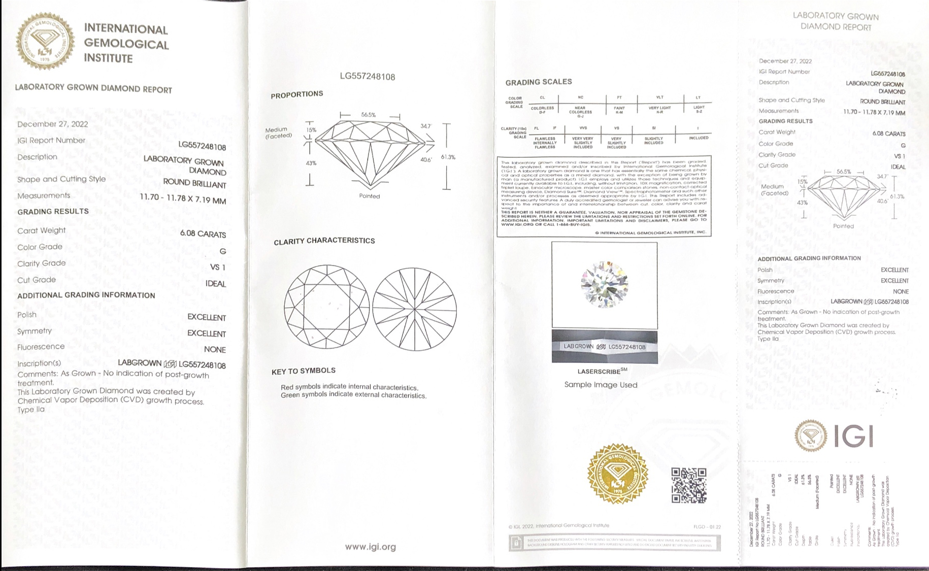 CVD 6.08CT G VS1 ID EX EX Round Lab Growm Diamond Para sa Alahas LG557248108 | Messi Alahas 8