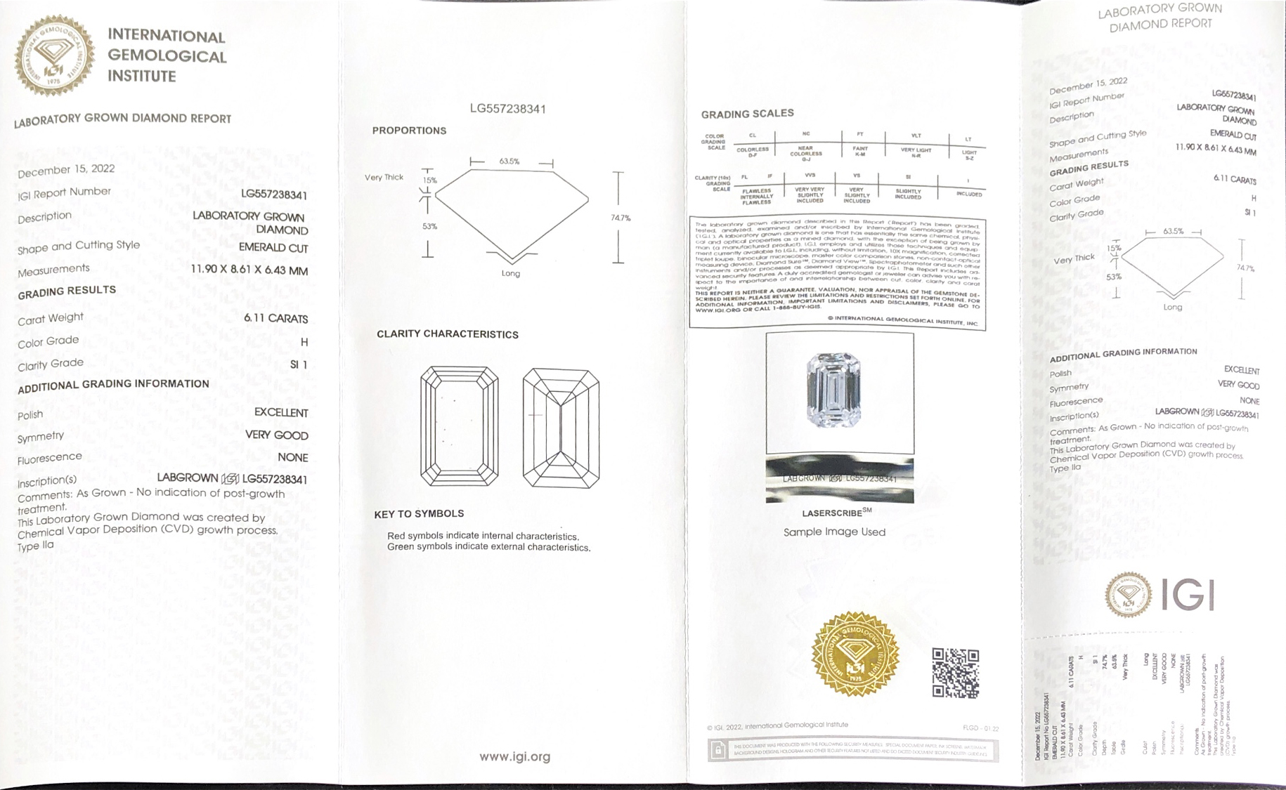 Lab Emerald Diamond CVD 6.11CT H SI1 EX VG Diamond Untuk Barang Kemas LG557238341 | Barang Kemas Messi 8
