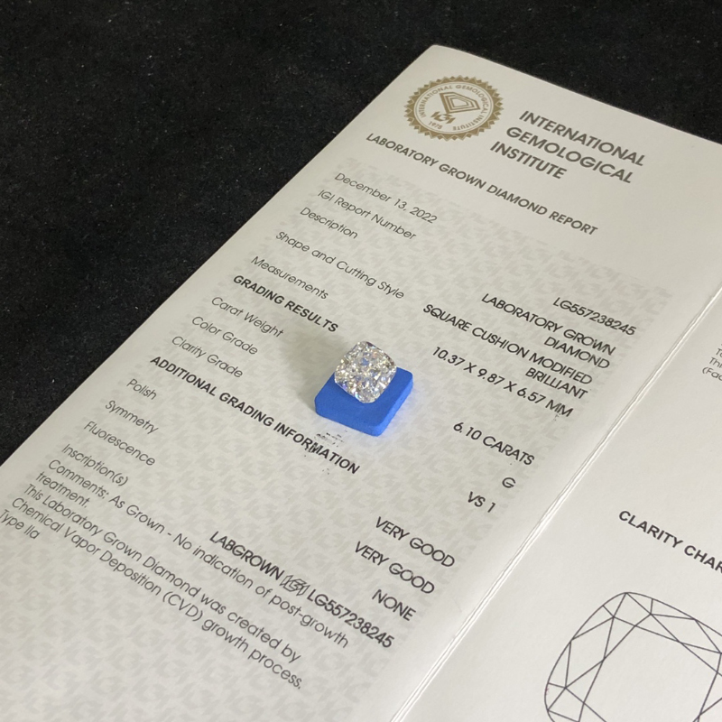 Lab Diamond CVD Square Cushion Modified Brilliant 6.10CT  G  VS1  VG VG LG557238245 | Messi Jewelry 7