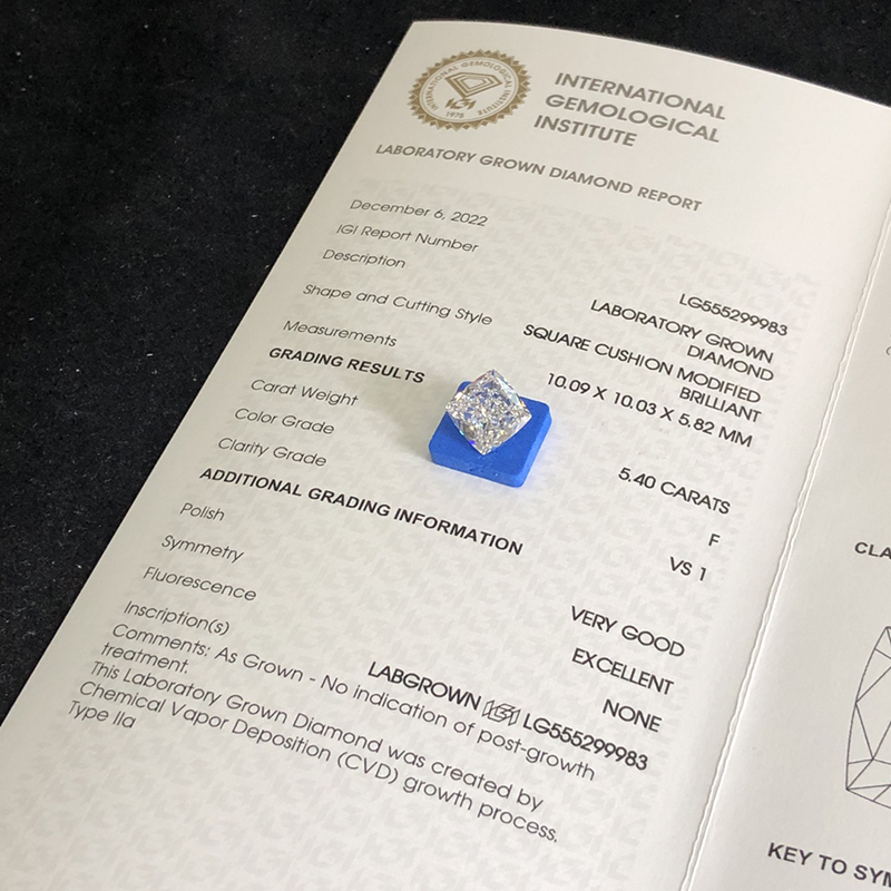 CVD Lab Grown Diamond Square Cushion Modified Brilliant 5.40CT  F  VS1  VG EX LG555299983 | Messi Jewelry 8