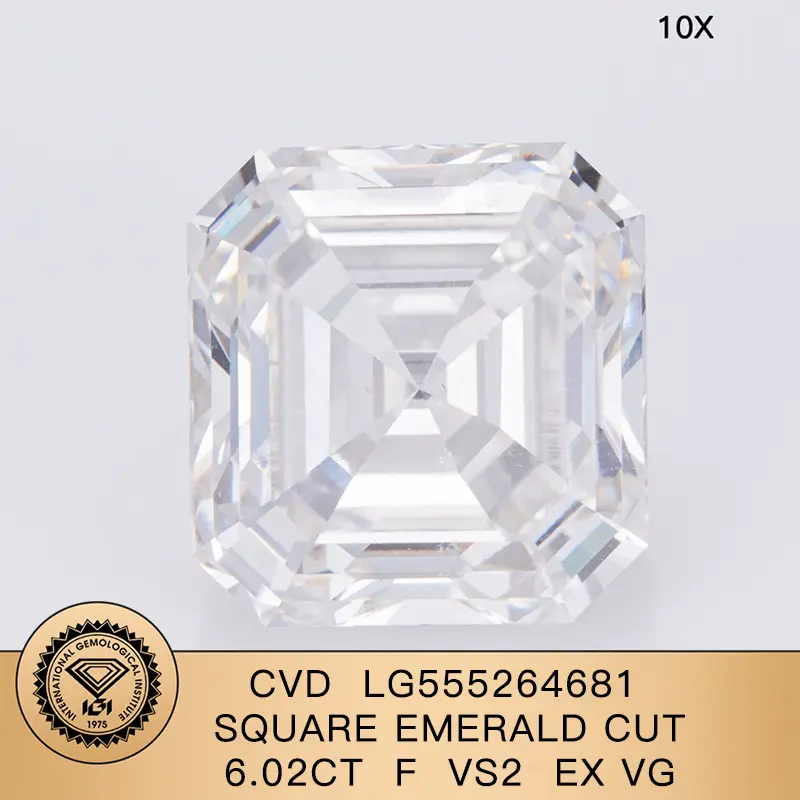 CUT EMERALD quadrato CVD 6.02CT F VS2 EX VG LAB Diamond per gioielli LG555264681 | Gioielli Messi 1