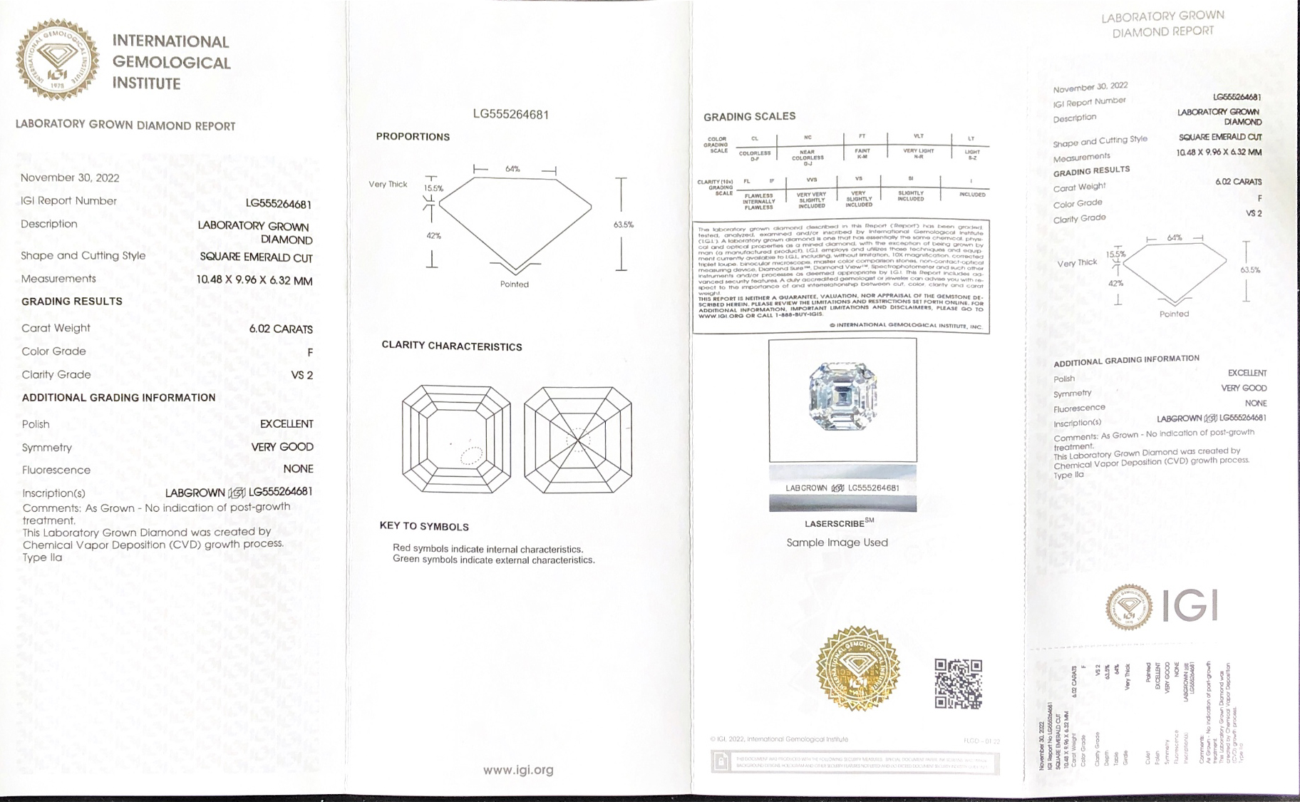 CVD Square Emerald CUT 6.02CT  F  VS2  EX VG  Lab Diamond For Jewelry LG555264681 | Messi Jewelry 8