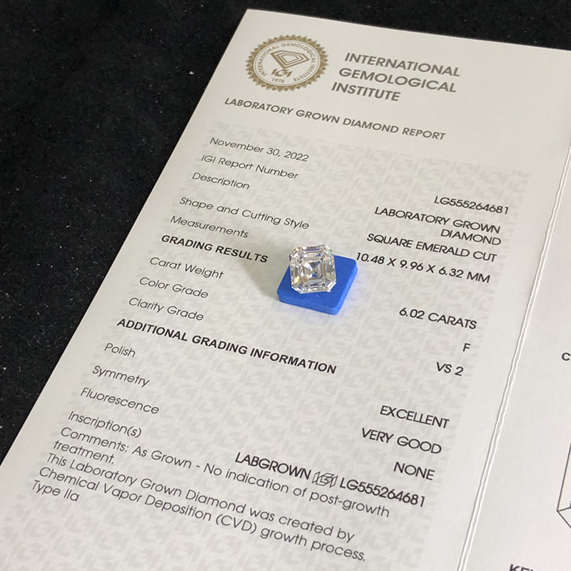 CVD Square Emerald CUT 6.02CT  F  VS2  EX VG  Lab Diamond For Jewelry LG555264681 | Messi Jewelry 7