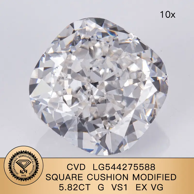 Lab Grown Diamond IGI CVD LG544275588 Cuscino quadrato modificato 5,82CT G VS1 EX VG 1