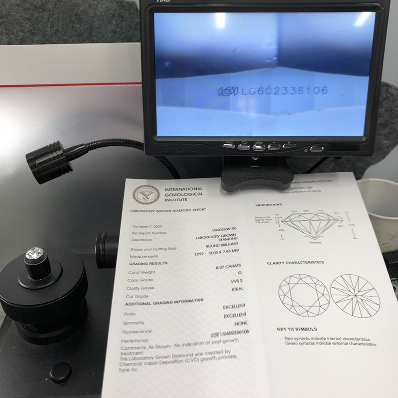 Lab Grown Diamond CVD H-LG0955 8.27CT G VVS2 5EX 12