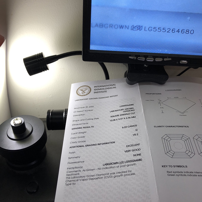 MESSI JEWELRY SQUARE EMERALD CUT6.03CT G VS2 EX VGLAB DIAMOND CVD LG555264680 11