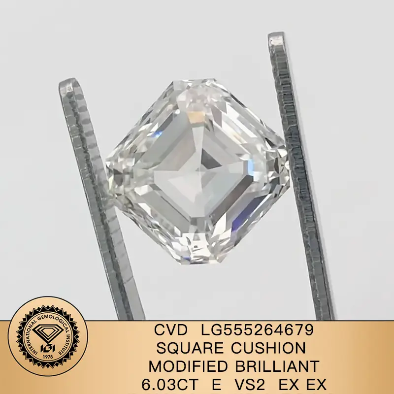 Messi Jewelry Lab Diamond Square Cushion modificato Brilliant6.03ct E VS2 EX EX CVD LG555264679 1