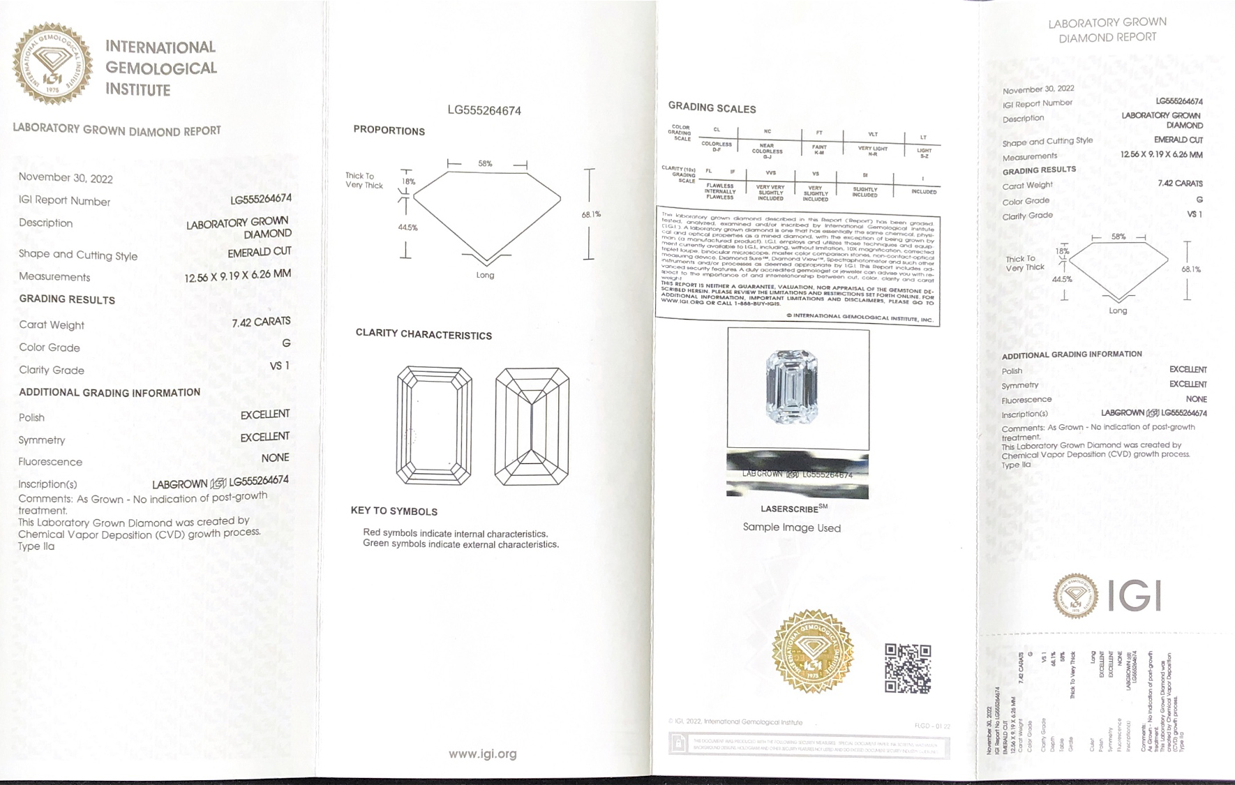 Messi Alahas LAB DIAMOND EM7.42CT G VS1 2EX CVD LG555264674 7