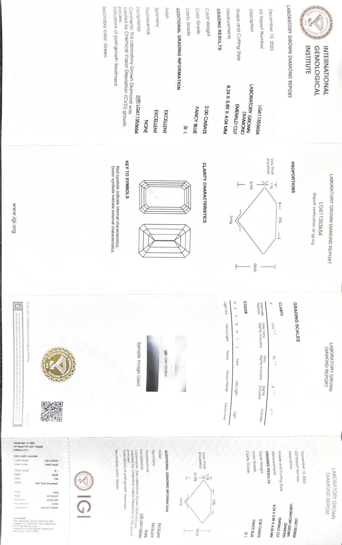 Lab Grown Diamond IGI CVD LG611353654 EM FANCY BLUE 2.00CT SI1 EX EX 8