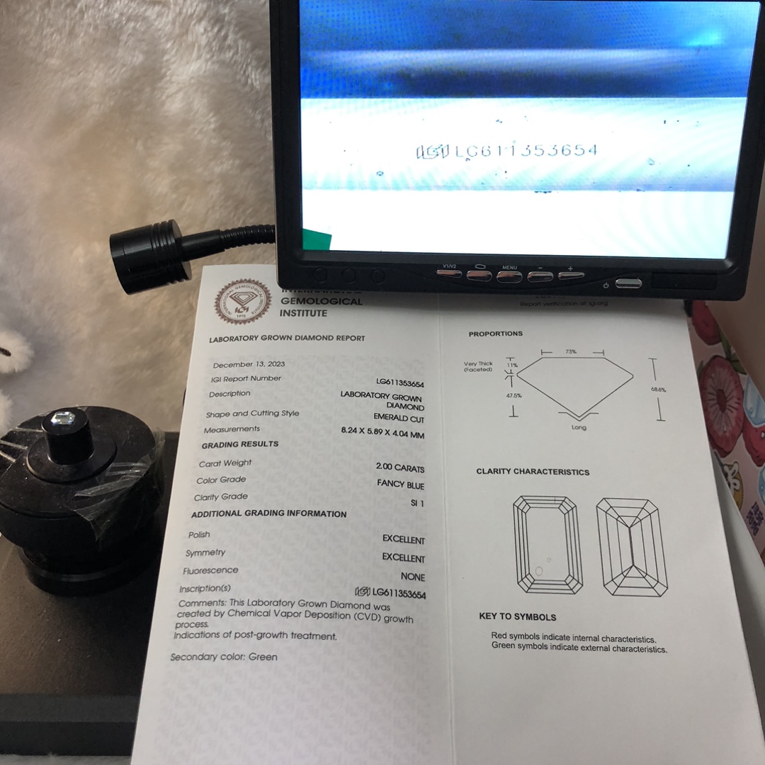 Lab Grown Diamond IGI CVD LG611353654 EM FANCY BLUE 2.00CT SI1 EX EX 12