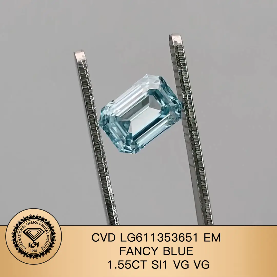 CVD Fancy Blue Emerald Cut 1.55ct SI1 VG VG Lab Diamond avec Igi Certificaten LG611353651 1