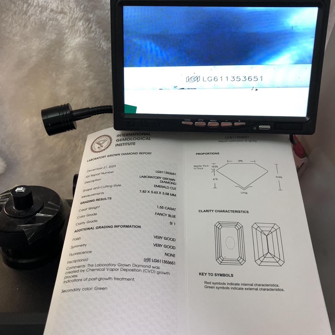 CVD Fancy Blue Emerald Cut 1.55CT SI1 VG VG Lab Diamond nga adunay IGI certificaten LG611353651 12