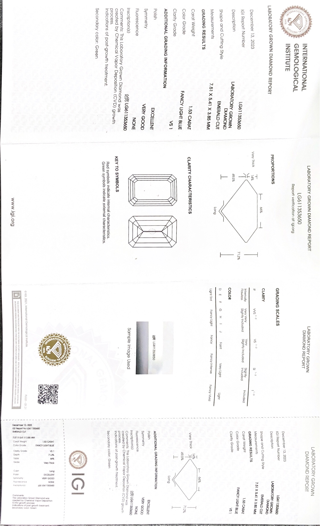 Lab Grown 1.53CT Light Blue Emerald Diamond 8