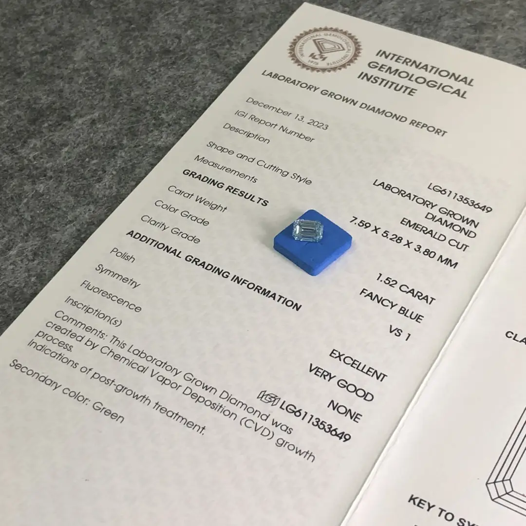 Fancy Blue Emerald CVD 1.52CT Lab Diamond with IGI Certificate 4