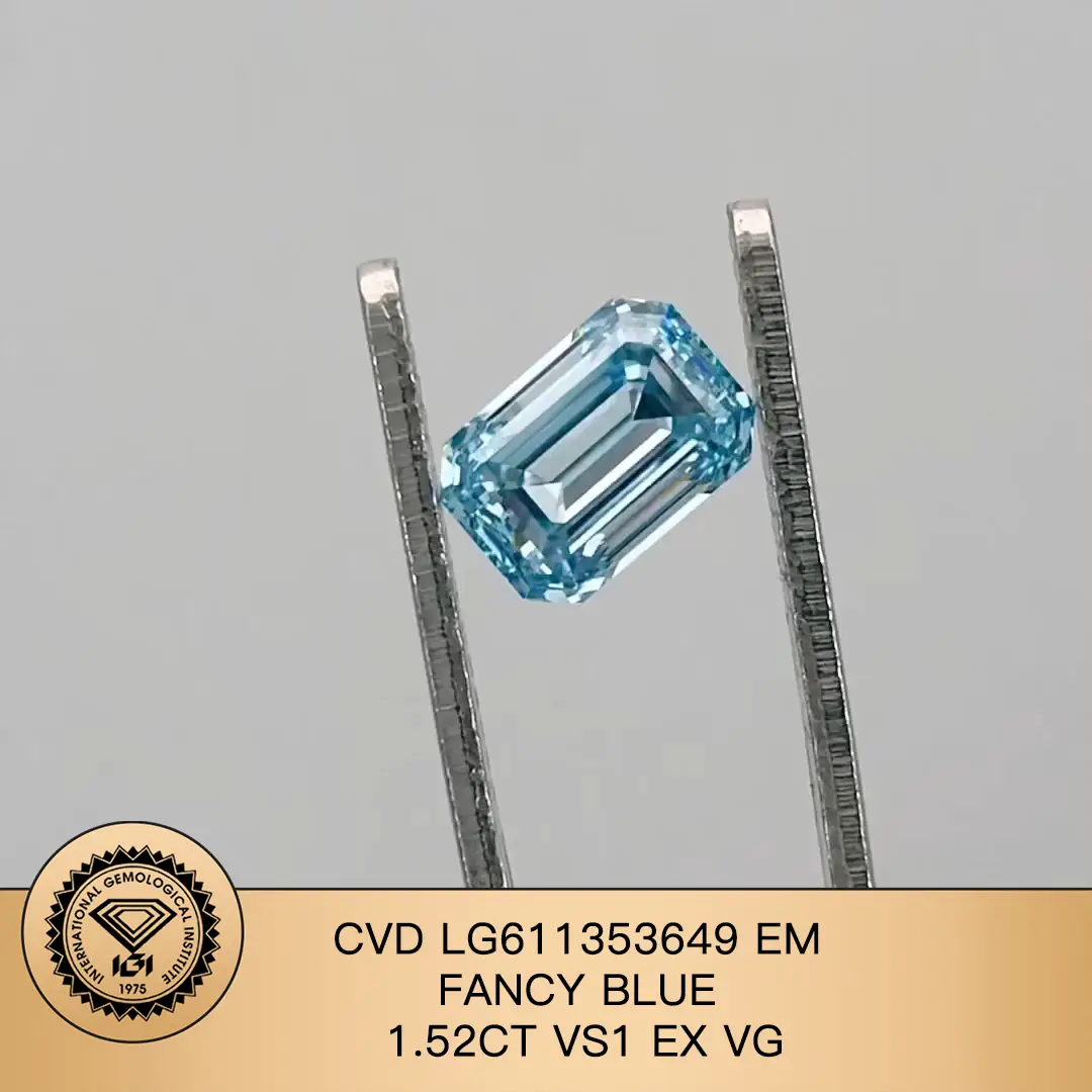 Fancy Blue Emerald Shape CVD IGI Certificato 1,52CT VS1 EX VG LG611353649 Diamond Lab 1