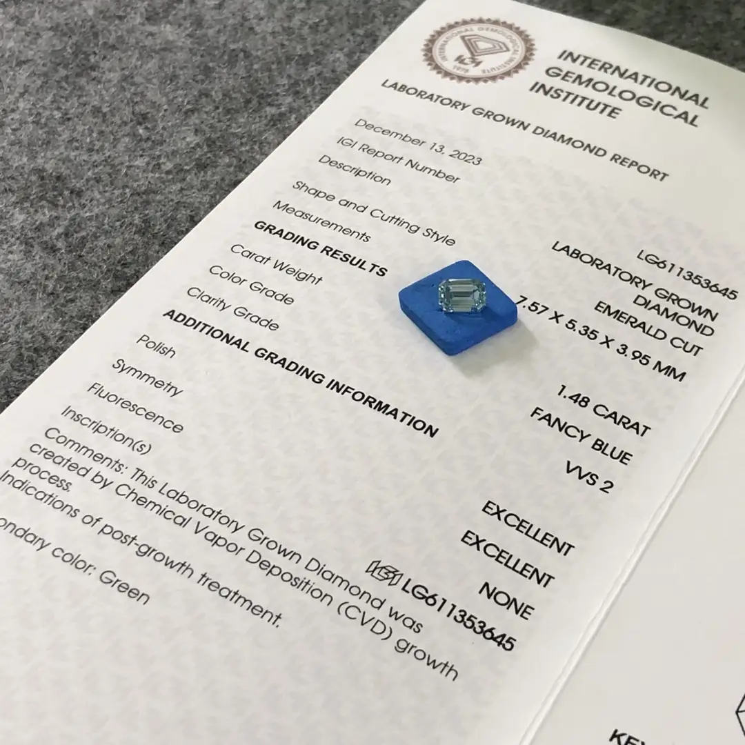 Custom Cut 1.48CT Emerald Lab Diamond - IGI Certified
 4