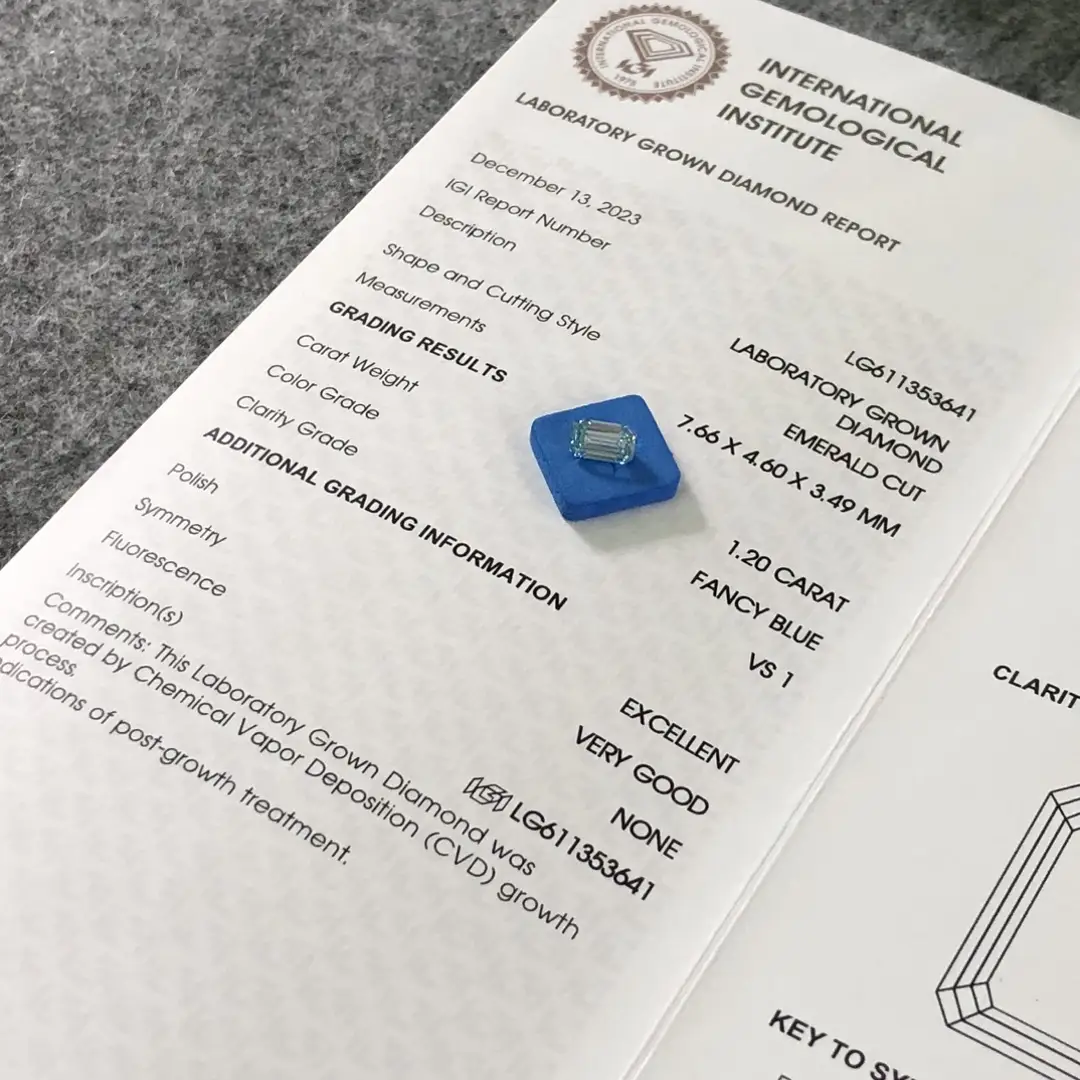 CVD Fancy Blue Emerald Lab Diamond 1.20CT VS1 IGI Certified 4
