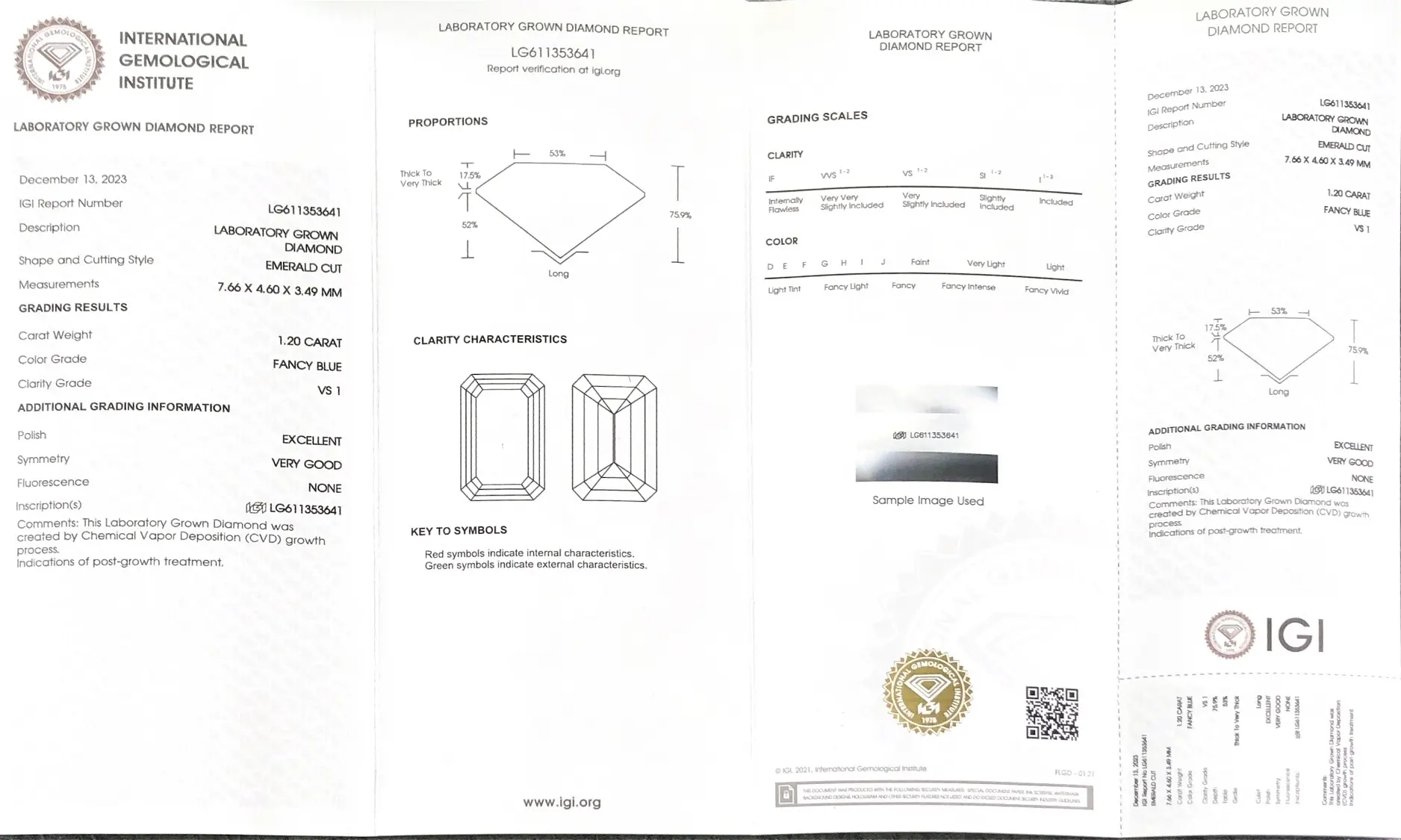 CVD Fancy Blue Emerald Lab Diamond 1.20CT VS1 IGI Certified 2