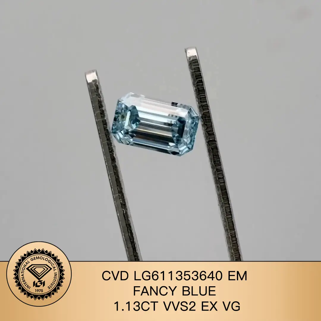 CVD Fancy Blue Emerald Cut 1.13ct VVS2 EX VG Lab Diamond con certificato IGI LG611353640 1