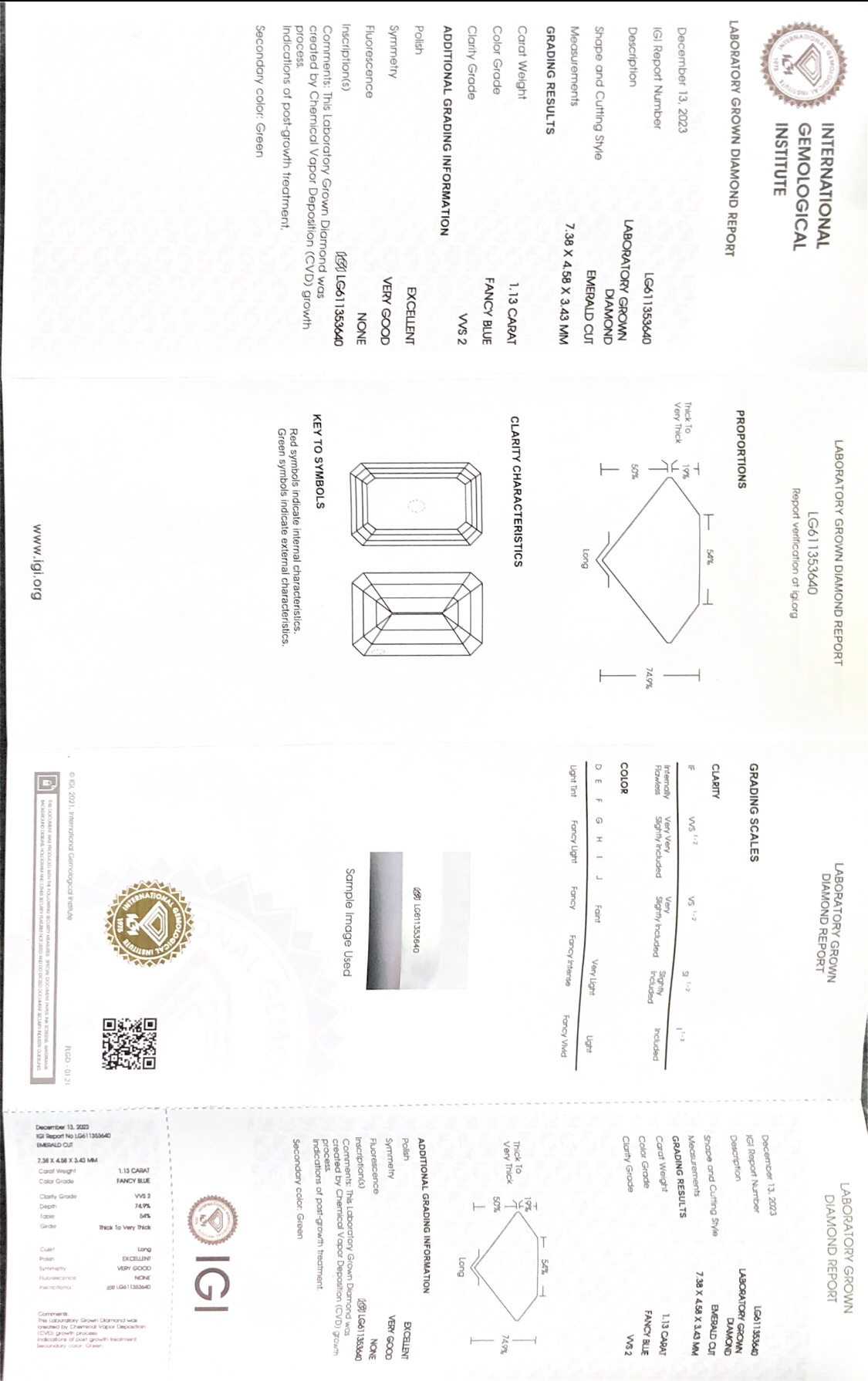 CVD Fancy Blue Emerald Cut 1.13CT VVS2 EX VG Lab Diamond nga adunay IGI certificate LG611353640 8