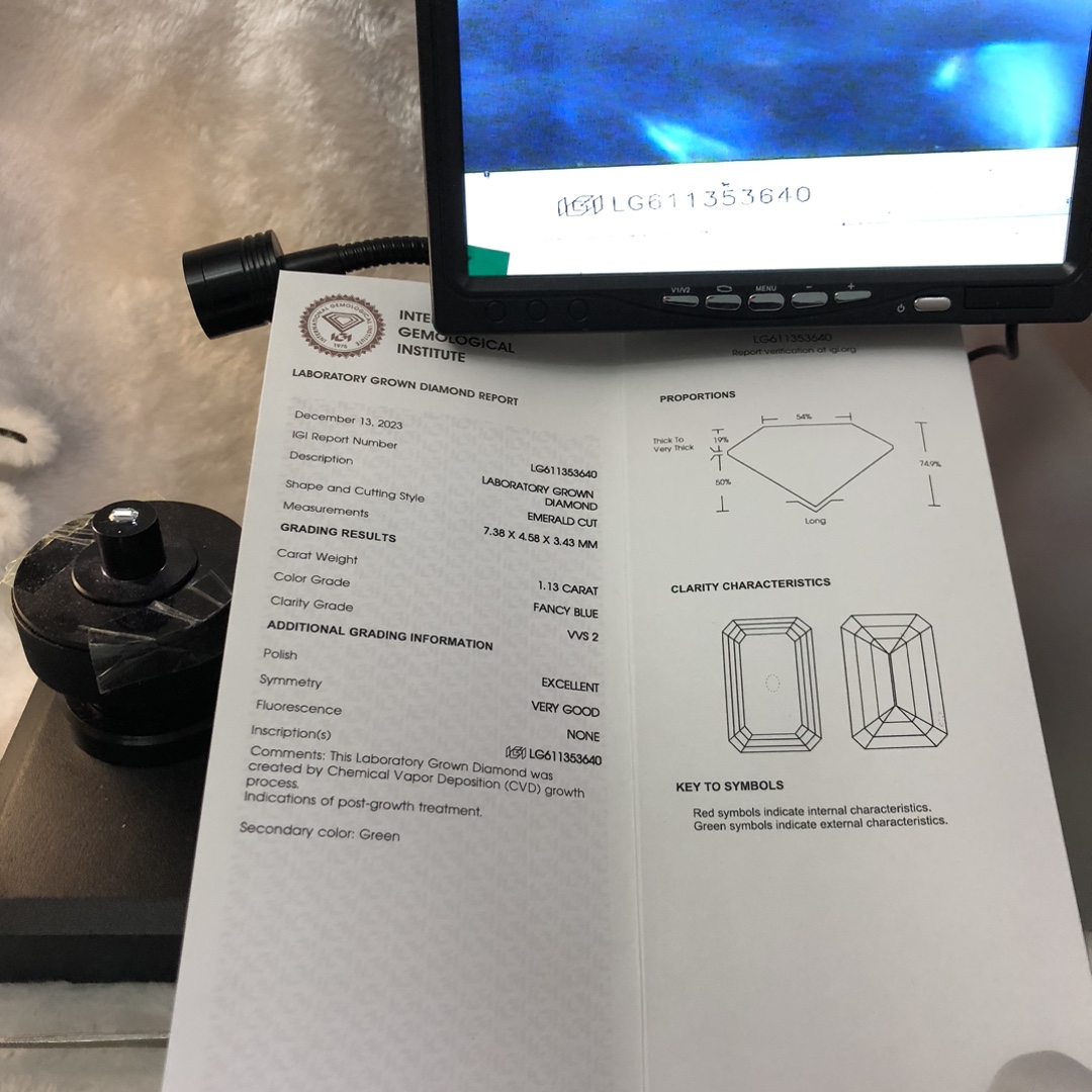 CVD Fancy Blue Emerald Cut 1.13CT VVS2 EX VG Lab Diamond nga adunay IGI certificate LG611353640 12