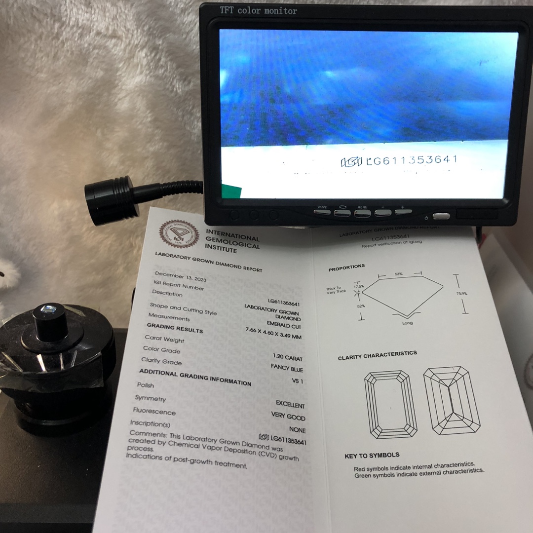 EMERALD1.20CT CVD LAB DIAMOND FANCY BLUE VS1 EX VG LG611353641 12