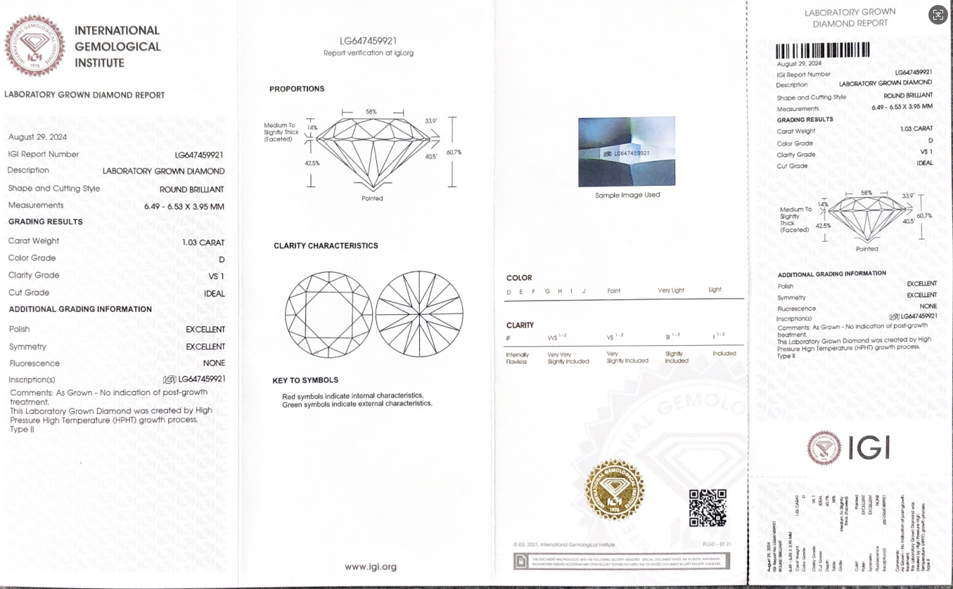 1.03CT IGI Certified Round Lab Diamond - Perfect for Custom Jewelry 8