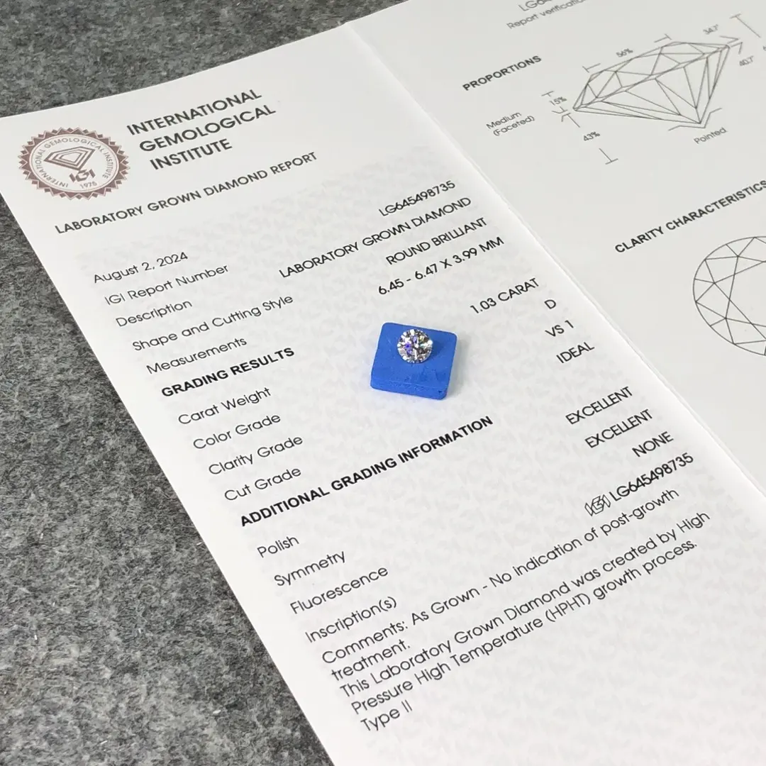 1.03CT Round Lab Diamond - IGI Certified & Customizable 2