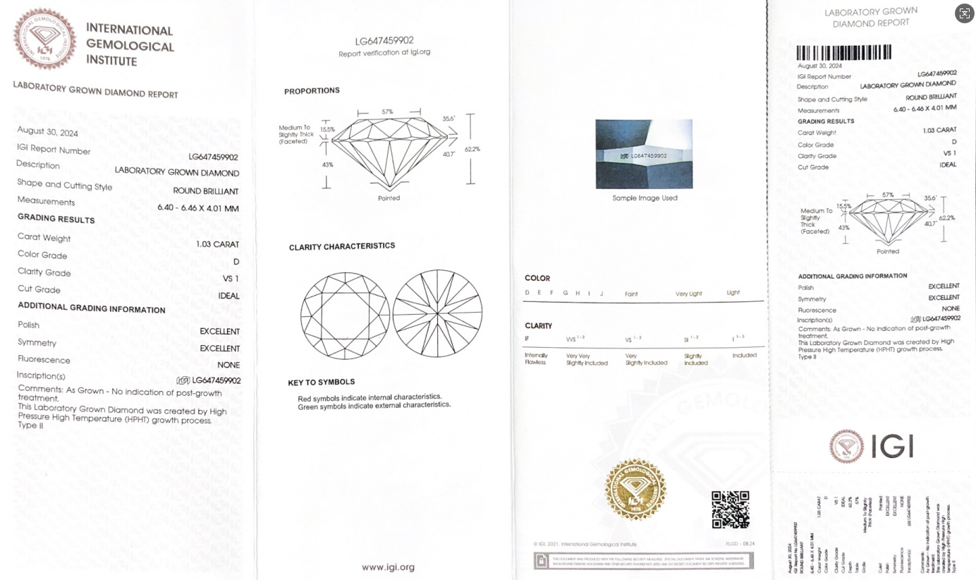 Loose Diamond HPHT 1.03CT D VS1 ID EX EX LG647459902 | Messi Alahas 8