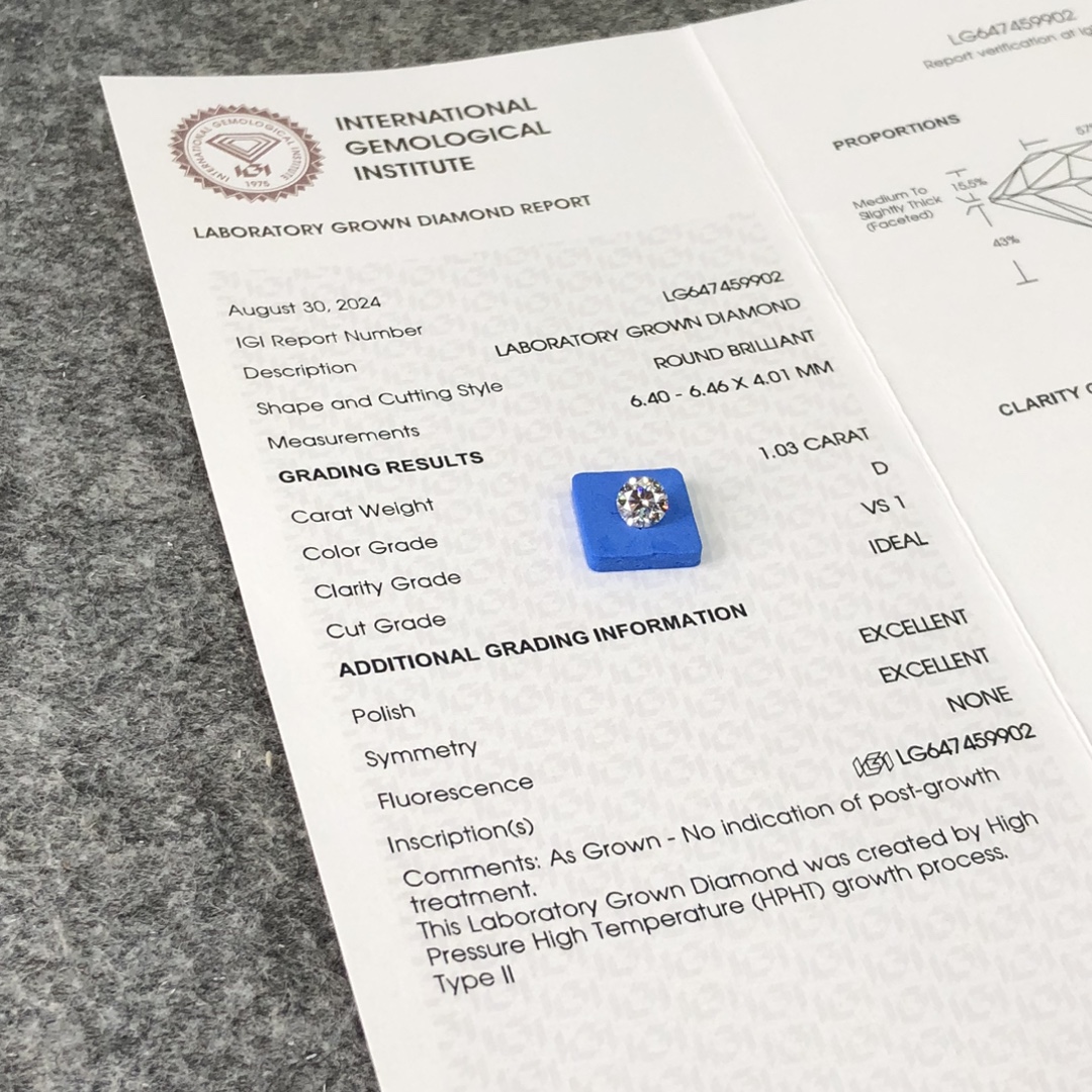 Loose Diamond HPHT 1.03CT D VS1 ID EX EX LG647459902 | Messi Alahas 7