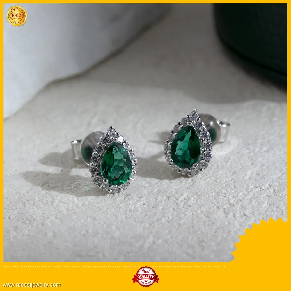 Lab Emerald Earring 18K Gold - Messi Jewelry 1