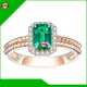 Messi Jewelry 18K Yellow Gold Lab Grown Emerald Halo Ring 1