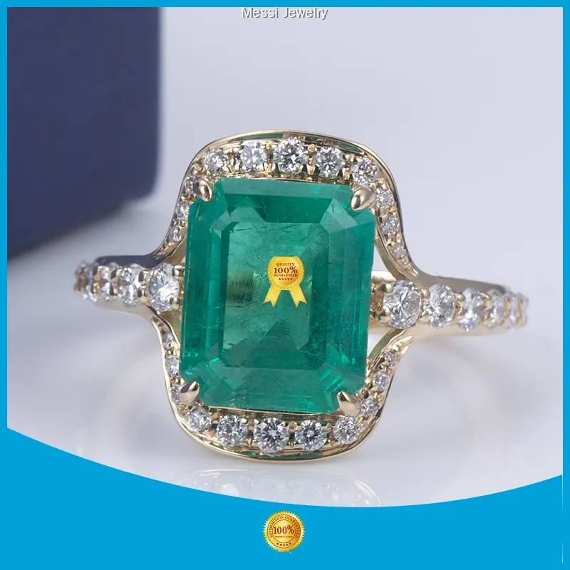Lab Grown Diamond Emerald Halo Ring - Messi Jewelry 1