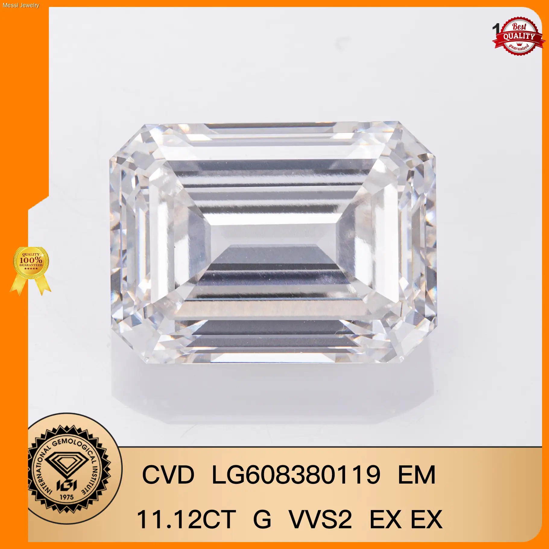 11.12CT G VVS2 Emerald Lab Grown Diamond - IGI Certified 1