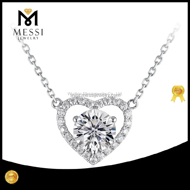 Colar de moissanite em forma de coração - personalizar ouro branco 18k 1