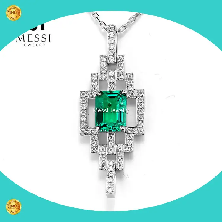 Messi Jewelry 18k Gold Emerald Necklace - Fashion Statement Moonstone Pendant 1