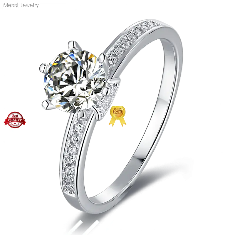 Moissanite Sterling Silver Wedding Rings with GRA Certificate 1