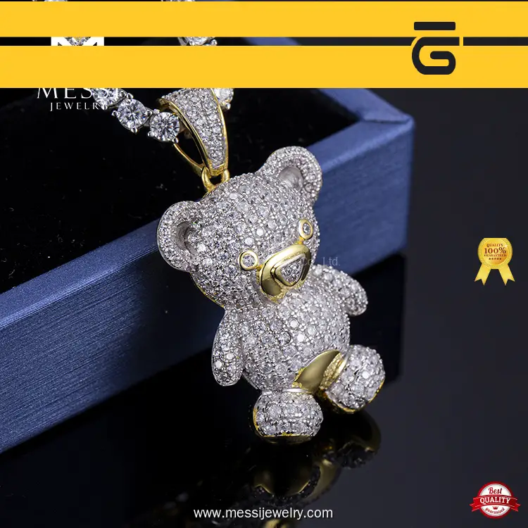 925 Silver Teddy Bear CZ Pendant Necklace - Man Made Diamond Rings 1
