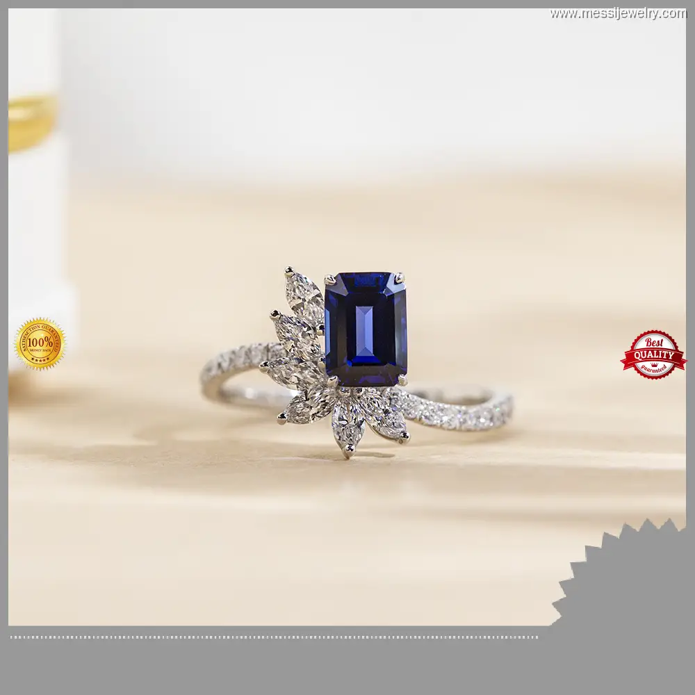18K Lab Grown Sapphire Ring - Messi Jewelry 1